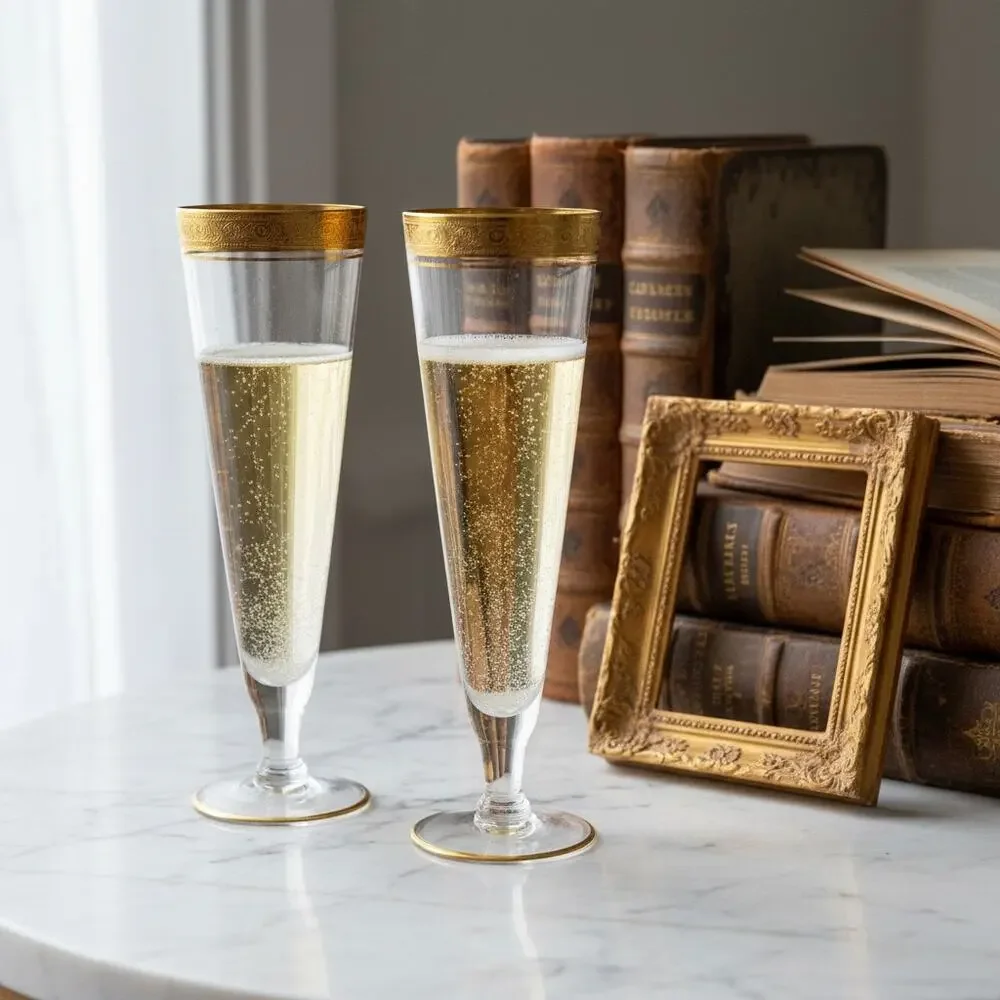 Glastonbury Lotus Rambler Rose 35 Gold Non Optic Pilsner Glasses-Set of 3-Tiffin